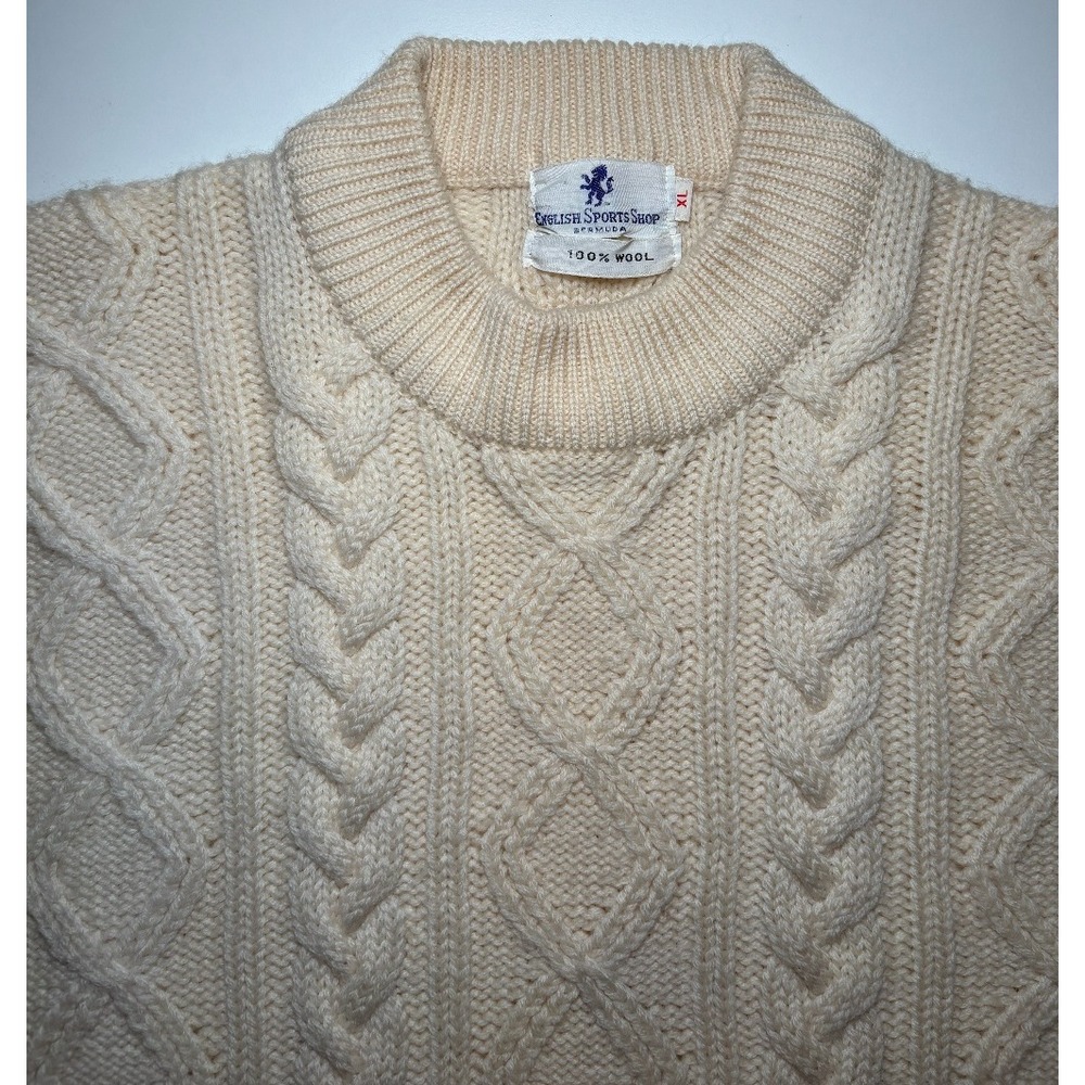 Vintage Men's English Sports Shop Cable Knit Sweater XL Wool Fisherman Ivory